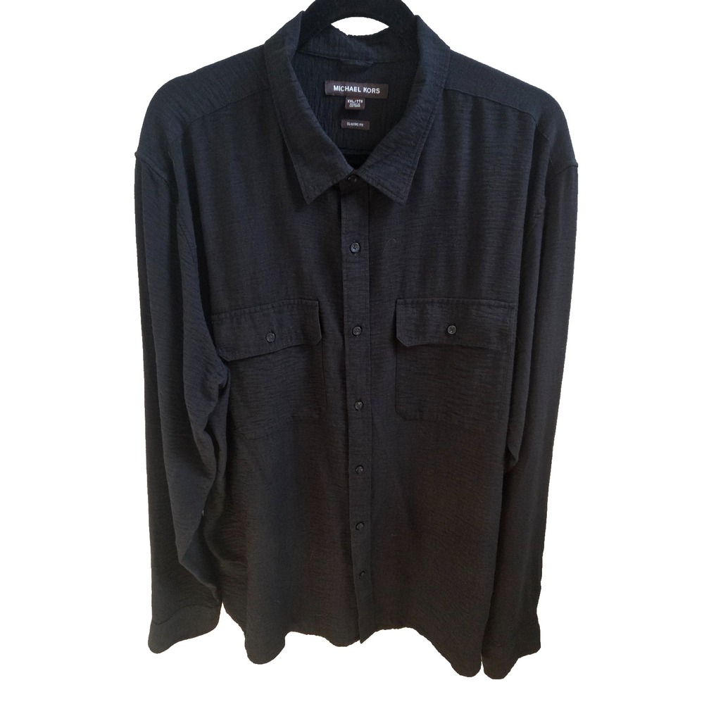 Michael Kors Mens XXL Black Classic Fit Woven Shirt Long Sleeve Button Up